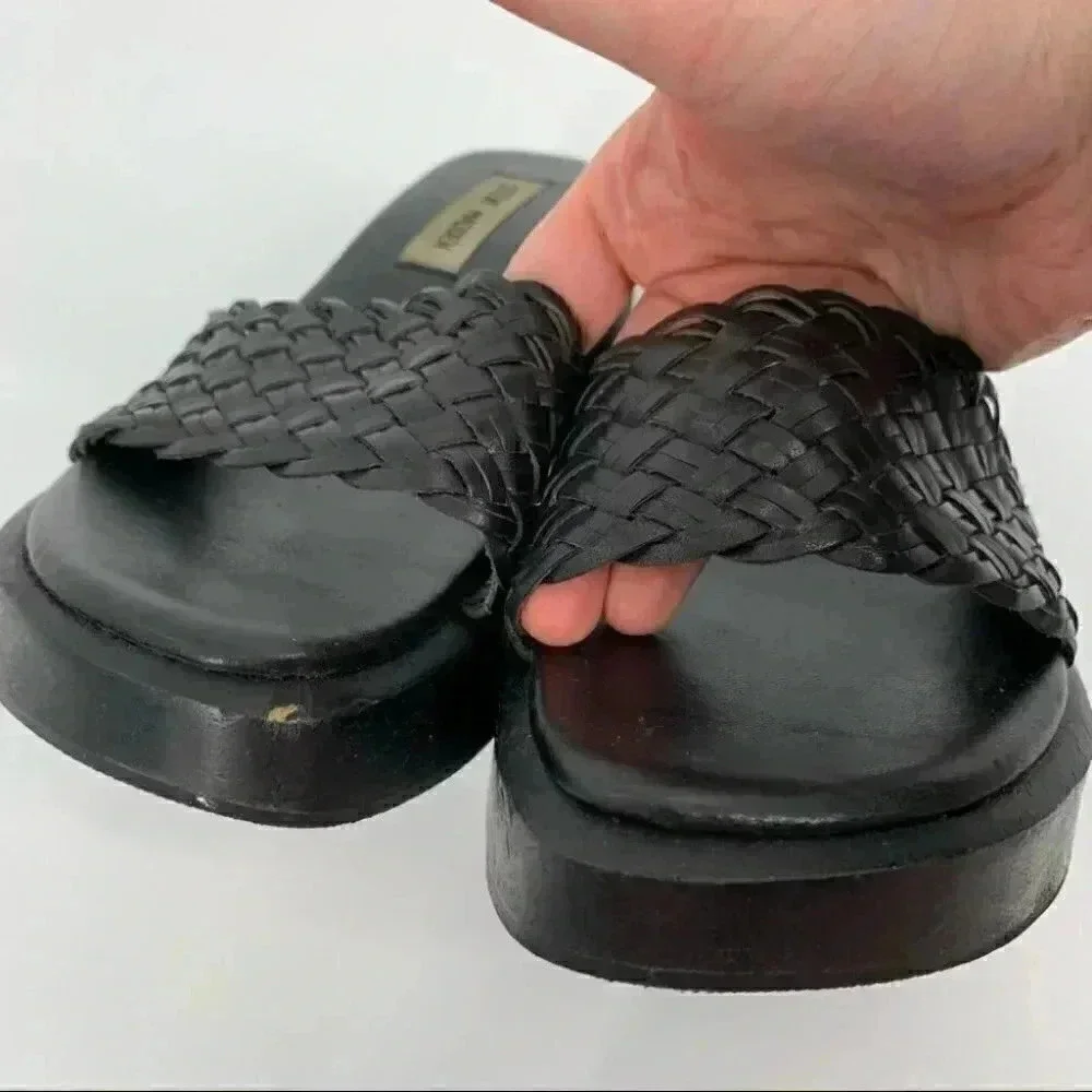 Steve madden sandals 8.5 Lil Black woven leather chunky wooden platforms 90s y2k